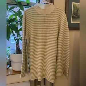 Oversized Green and White Striped Sweater Dress